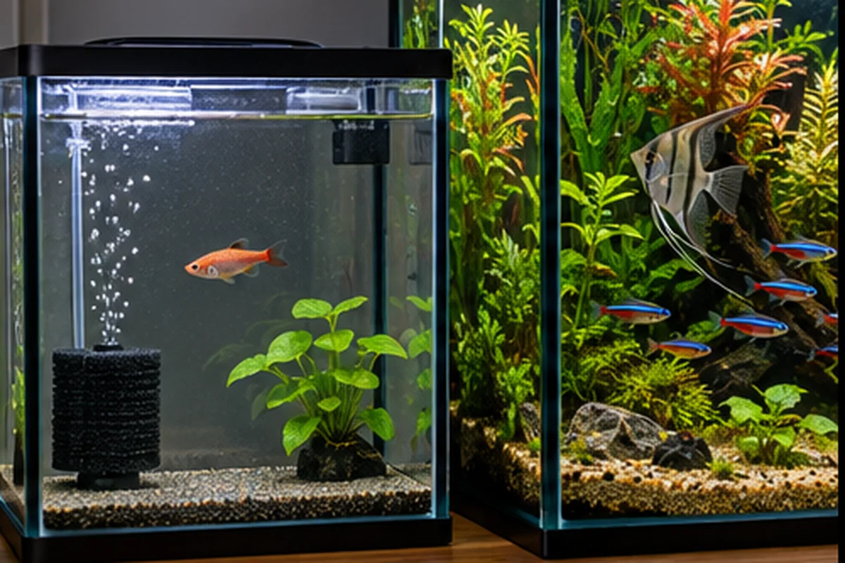 Petit aquarium de quarantaine séparé d’un aquarium planté