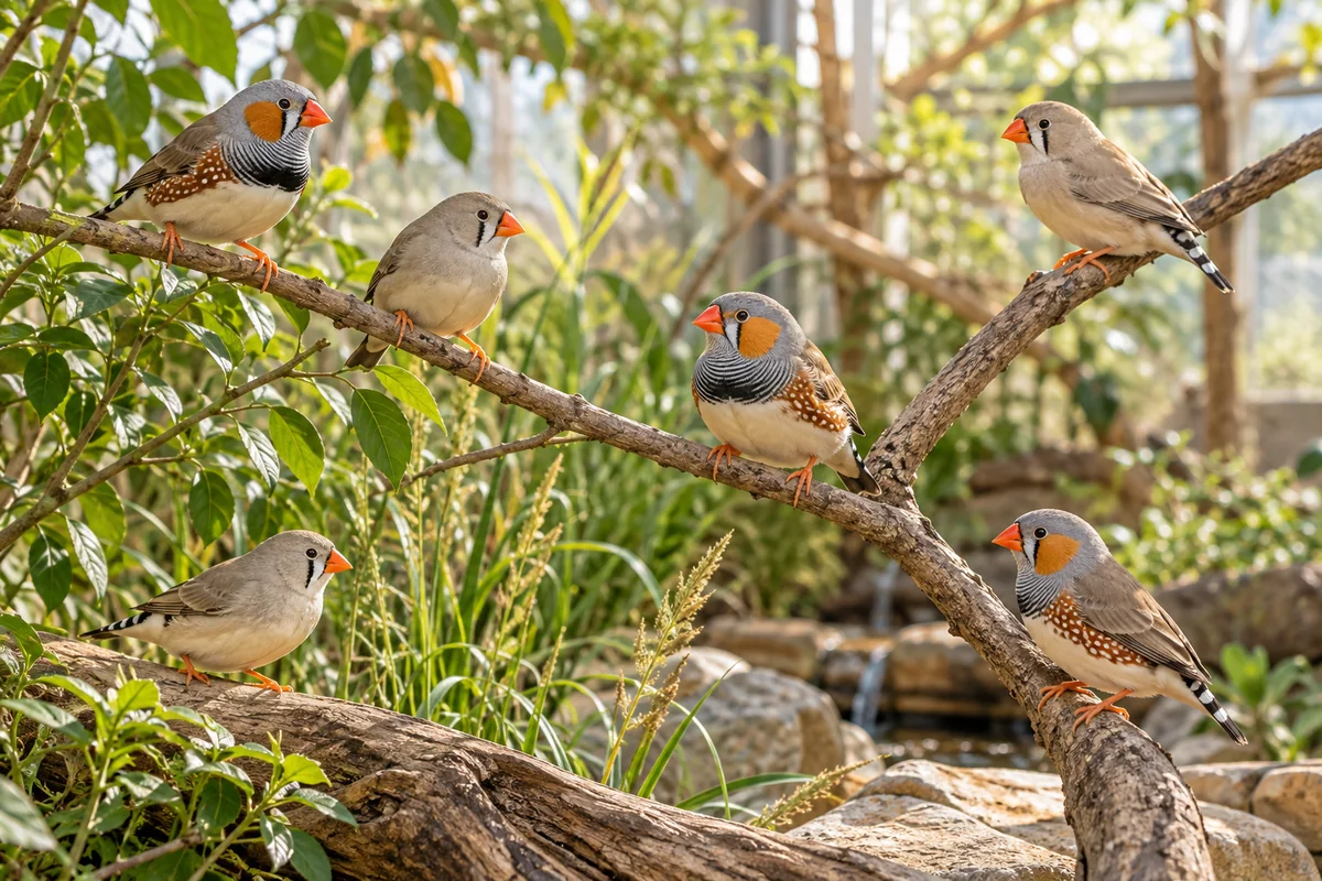 Groupe de diamants mandarins posé sur plusieurs branches naturelles